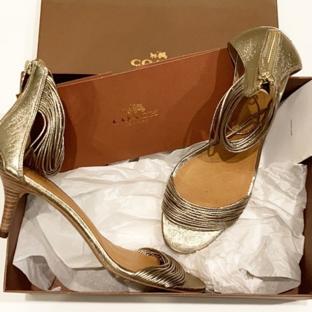 Coach metallic gold Manya leather heels Sz 8.5